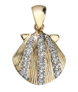 14Kt Yellow Gold Diamond Shell Pendant
