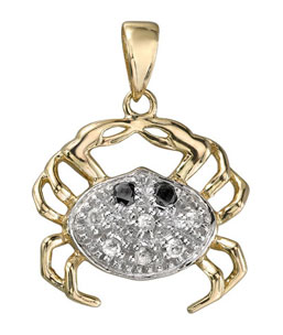 14K Yellow Gold Diamond Crab Pendant