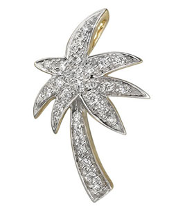 14K Yellow Gold Diamond Palm Tree Pendant