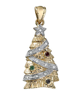 14K Yellow Gold Diamond Christmas Tree Pendant