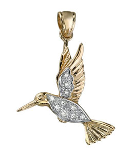 14K Yellow Gold Diamond Hummingbird Pendant
