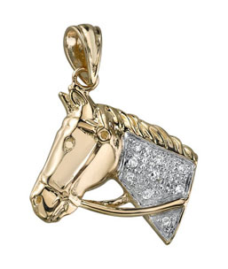 14K Yellow Gold Diamond Horse Head Pendant