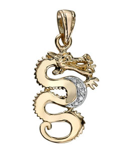 14K Yellow Gold Diamond Dragon Pendant