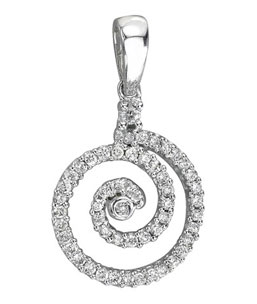 14K White Gold Diamond Swirl Circle Pendant