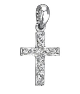 14K White Gold Diamond Cross Charm Pendant