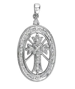 14K White Gold Diamond Cross Medallion Pendant