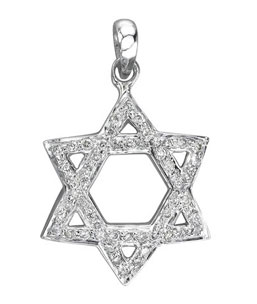 14K White Gold Diamond Star of David Pendant