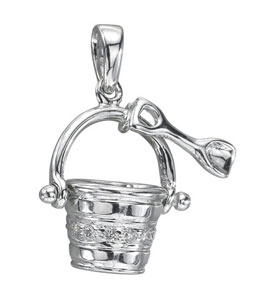 14K White Gold Diamond Beach Sand Bucket Charm