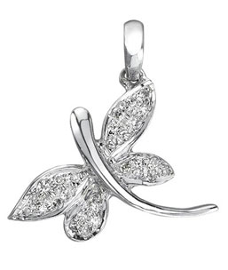 14K White Gold Diamond Dragonfly Charm