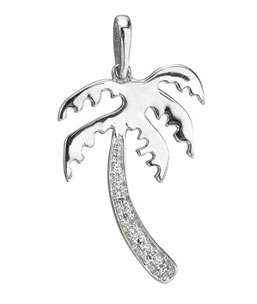 14Kt White Gold Palm Tree Diamond Charm