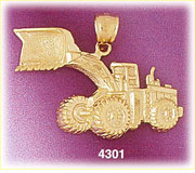 14K Yellow Gold Construction Front Loader Tractor Charm