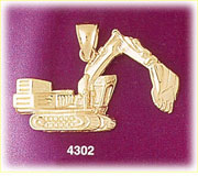 14K Yellow Gold Construction Excavator Charm Pendant