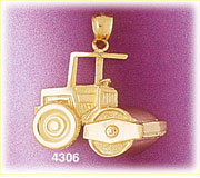 14K Yellow Gold Construction Road Roller Charm