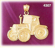 14K Yellow Gold Construction Tractor Charm Pendant