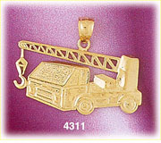 14Kt Yellow Gold Construction Truck Mounted Crane Charm
