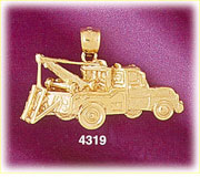 14K Yellow Gold Equipped Tow Truck Construction Charm