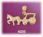 14K Yellow Gold Horse & Coach Charm