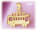 14K Yellow Gold Cable Trolley Car Street Car Charm 3D