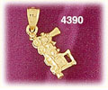 14K Yellow Gold Steam Locomotive Train Charm 3D