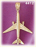 14Kt Yellow Gold Airplane Jetliner Charm 3D