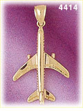 14K Yellow Gold Jet Airliner Airplane 3D Charm