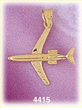 14K Yellow Gold Airplane Jet Airliner Charm
