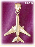 14K Yellow Gold Jetliner Airplane Charm 3D