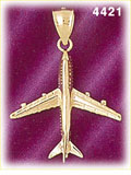 14K Yellow Gold Airplane Jet Airliner Charm 3D