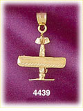 14K Yellow Gold Propeller Driven Airplane Charm 3D