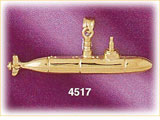 14K Yellow Gold Naval Submarine Military Charm