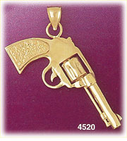 14K Yellow Gold Revolver Gun Firearm Charm 3D