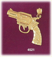 14K Yellow Gold Firearm Revolver Gun Charm
