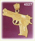 14K Yellow Gold Pistol Gun Charm
