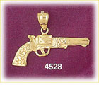 14K Yellow Gold Six Shooter Revolver Gun Charm