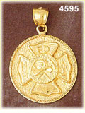 14K Yellow Gold Fire Fighting Fire Department Medallion Charm