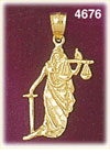 14K Yellow Gold Lady Justice Holding Scales & Sword Judiciary Charm
