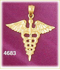 14Kt Yellow Gold Caduceus Medic Alert Charm