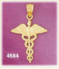 14K Yellow Gold Medical Symbol Caduceus Medic Alert Charm