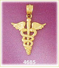 14K Yellow Gold Caduceus Medic Alert Charm