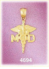 14K Yellow Gold Caduceus MD Medical Doctor Medical Charm