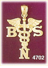 14K Yellow Gold BSN Caduceus Medic Alert Charm