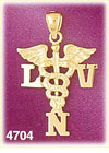 14K Yellow Gold LVN Licensed Vocational Nurses Caduceus Medic Alert Charm