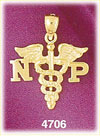 14K Yellow Gold Nurse Practitioner Caduceus Medic Alert Charm