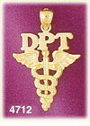 14K Yellow Gold DPT Doctor Of Physical Therapy Caduceus Medic Alert Charm