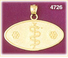 14K Yellow Gold Rod Of Asclepius Oval Medical Charm