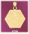 14K Yellow Gold Rod Of Asclepius Medical Charm