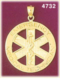14K Yellow Gold Emergency Medical Technician Star Of Life Medic Alert Charm