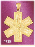 14K Yellow Gold Medical Star Of Life Rod Of Asclepius Charm