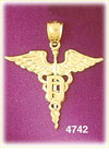 14K Yellow Gold D Dentist Caduceus Medic Alert Charm