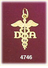 14K Yellow Gold Dental Assistant DA Caduceus Medic Alert Charm